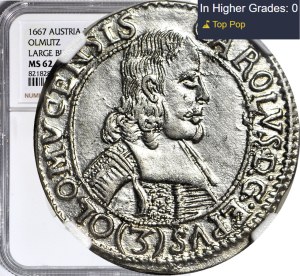 Austria, Olomouc, Charles II of Liechtenstein, 3 krajcars 1667, RARE ANNIVERSARY, magnificent