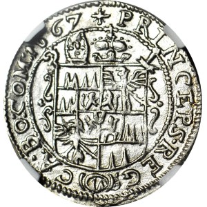 Austria, Ołomuniec, Karol II z Liechtenstein, 3 krajcary 1667, RZADKI ROCZNIK, wspaniałe