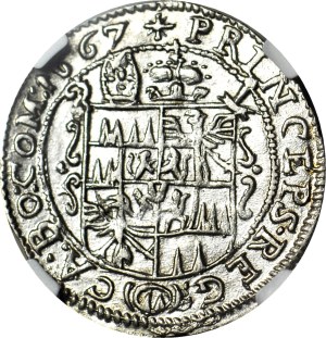 Austria, Olomouc, Charles II of Liechtenstein, 3 krajcars 1667, RARE ANNIVERSARY, magnificent