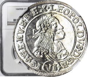 Hungary, Leopold I, 6 krajcars 1669-KB, Kremnica, slender head,