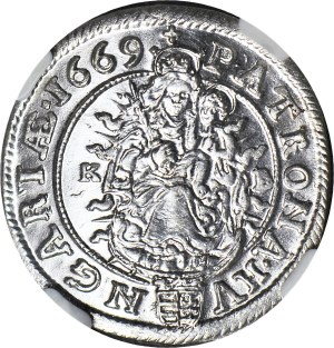 Hungary, Leopold I, 6 krajcars 1669-KB, Kremnica, slender head,