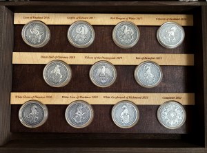 U.K., £5 2016-2021, Beasts of the Queen, a refined set of 11 coins x 2oz Ag999 (22 oz silver)