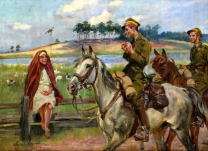 Wojciech Kossak (1856 Paryż - 1942 Kraków), Spotkanie z gęsiarką, 1929