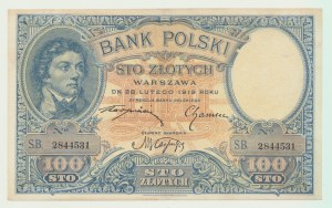 100 zloty 1919 Kosciuszko, S.A. series.