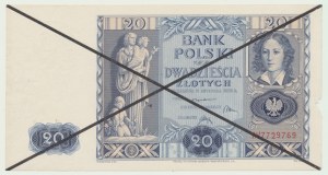 Occupation, 20 gold 1936, specimen piece, obverse overprint deletion, rare