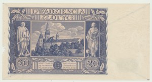 Occupation, 20 gold 1936, specimen piece, obverse overprint deletion, rare
