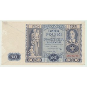 Okupacja, 20 złotych 1936, egzemplarz okazowy, rewers nadruk skreślenie, rzadkość