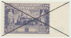 Occupation, 20 zloty 1936, specimen piece, reverse overprint deletion, rare