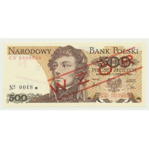500 złotych 1982, Kościuszko, CD 0000000 WZÓR (No 0018*), bardzo niski nr 18
