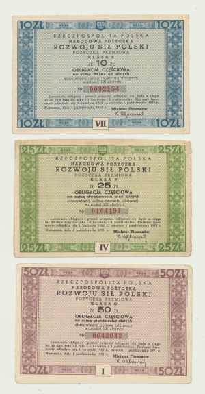 National Loan for Development of Polish Forces 10, 25 and 50 zloty, set of 3 pcs.