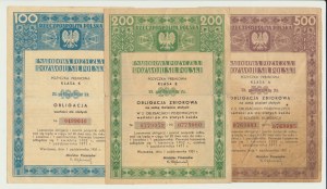 National Loan for the Development of Poland's Forces 100 200 and 500 zloty 1951, set of 3 pcs.