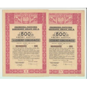 Premiowa Pożyczka Odbudowy Kraju 500 złotych 1946, zestaw 2 szt.
