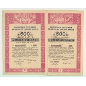 Premiowa Pożyczka Odbudowy Kraju 500 złotych 1946, zestaw 2 szt.