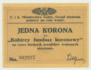Ministry of War, Women's Crown Fund, for the benefit of poor war invalids, 1 crown