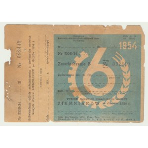 PRL, Powiatowa Rada Narodowa, poświadczenie dostawy ziemniaków 1954