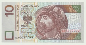 10 gold 1994, TDLR London print, AA 0037793, two zeros at the beginning