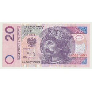 20 złotych 1994, druk TDLR Londyn, AA 0023903, dwa zera na początku