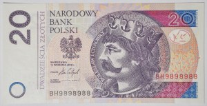 20 gold 2016 ser. BH, interesting no. 9898988, only with 9 and 8