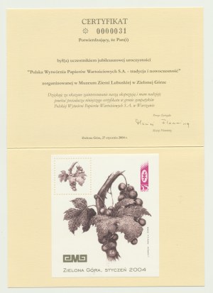 PWPW Certificate Zielona Góra 2004, no. *0000031