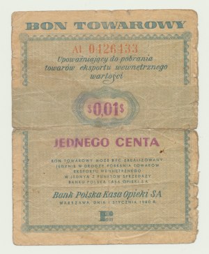Pewex Gift Certificate, 1 cent 1960, ser. Al, no clause