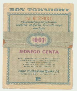 Pewex Gift Certificate, 1 cent 1960, ser. Bl, no clause