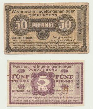 Quedlinburg prisoner of war camp, 5 and 50 fenig 1916, set of 2.