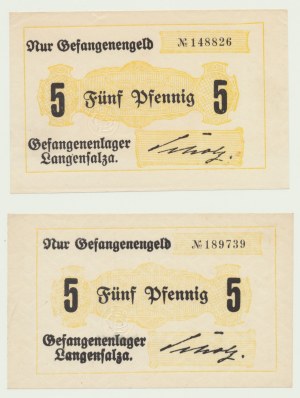 POW camp at Langensalza, 2 x 5 fenig undated, various shades, set of 2 pcs.