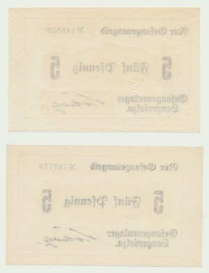 POW camp at Langensalza, 2 x 5 fenig undated, various shades, set of 2 pcs.