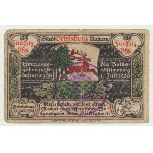 Prusy Wschodnie (Ostpreussen), Szczytno (Ortelsburg), 500 000 marek, przedruk 1923 na 50 fenigów 1920