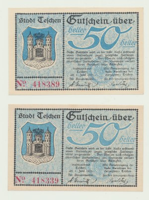 Cieszyn (Teschen), 50 fenig 1919, set of 2 pcs.
