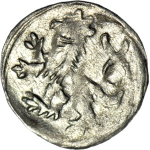 Schlesien, Georg von Podiebrad 1454-1462, Halerz ohne Datum, Löwe/Adler, Münze, R5, dicke Adlerfedern