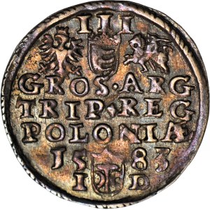 Stefan Batory, Trojak 1583, Olkusz, duża głowa, ID pod datą, piękny