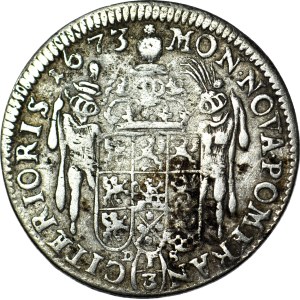 R-, Pomerania, Charles XI, 1/3 thaler (Halfgulden) 1673 DS, Szczecin, no neck curl, unlisted