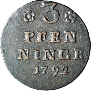 R-, Pomerania, Gustav IV Adolf, 3 fenigs 1792, Arrows, first vintage