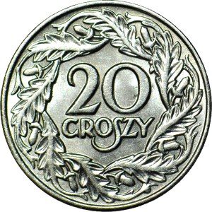 20 groszy 1923, G dolem zbliżone do R w GROSZY, mennicze