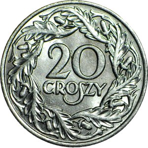20 pennies 1923, G bottom distant to R in GROSZY, minted
