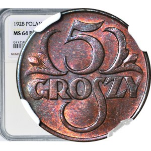 5 pennies 1928, BN color, minted