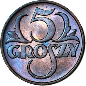 5 pennies 1938, mint, reddish brown