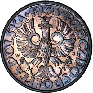 5 pennies 1938, mint, reddish brown