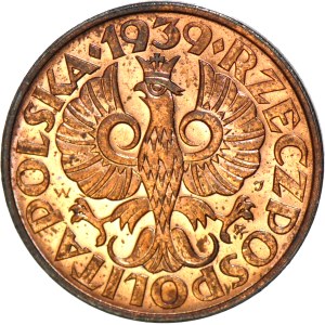 2 grosze 1939, mennicze, wspaniałe, czerwone