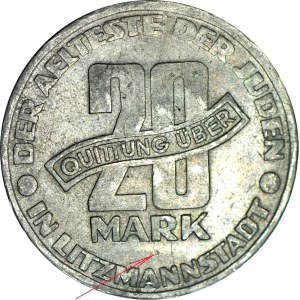 Ghetto, 20 marks 1943, aluminum, most dangerous counterfeit, late 70's, has secured triangle