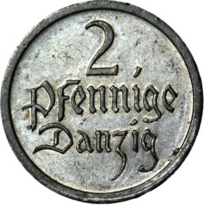 Wolne Miasto Gdańsk, 2 fenigi 1926, PRÓBA W CYNKU, najwyższej klasy FALSYFIKAT