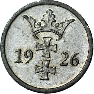 Wolne Miasto Gdańsk, 2 fenigi 1926, PRÓBA W CYNKU, najwyższej klasy FALSYFIKAT