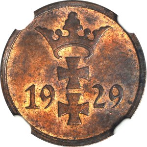 Wolne Miasto Gdańsk, 1 fenig 1929, NAJRZADSZY, menniczy, kolor RB