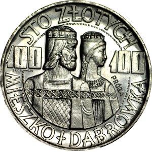 100 zlotých 1966, Mieszko a Dabrowa, půlčísla, stříbro PRÓBA, čerstvé razítko