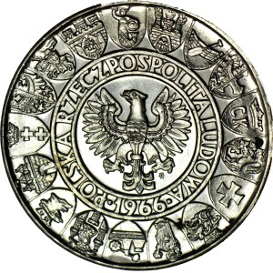 100 zlotých 1966, Mieszko a Dabrowa, půlčísla, stříbro PRÓBA, čerstvé razítko