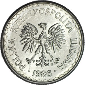 RR-,1 złoty 1986, DESTRUKT, spora SKRĘTKA 220 stopni