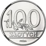 100 zlotých 1990, PRVNÍ PREMIÉRA MONETA III RP Z ORŁEM W KORONIE, PRÓBA, NIKIEL
