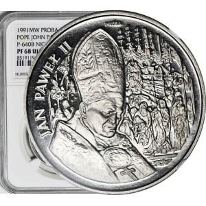 200,000 Gold 1991, John Paul II, bust against altar background, largest of the set, SAMPLE NIKIEL