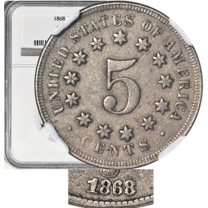 United States of America (USA), 5 cents 1868 DOUBLE DIE dates